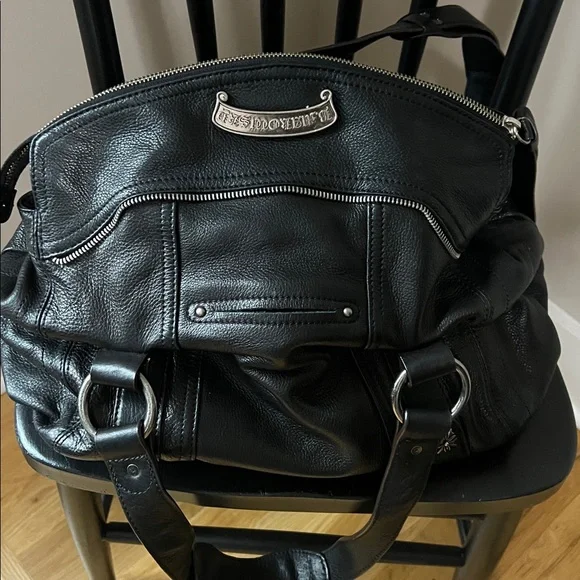 B. Makowsky Black Pebbled Leather Large Slouchy Moto Hobo Bag - Picture 4 of 11